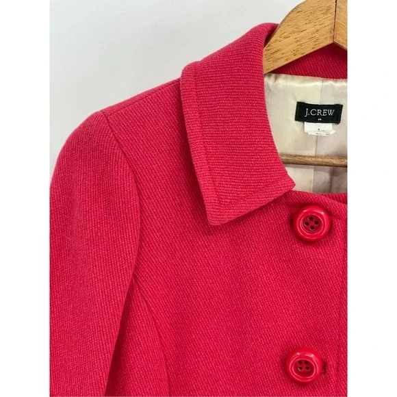 J. Crew Pea Coat Women's 4‎ Pink Wool Blend Ruffle Back Jacket - Picture 10 of 10